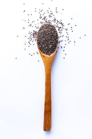 Wood spoon of chia seeds